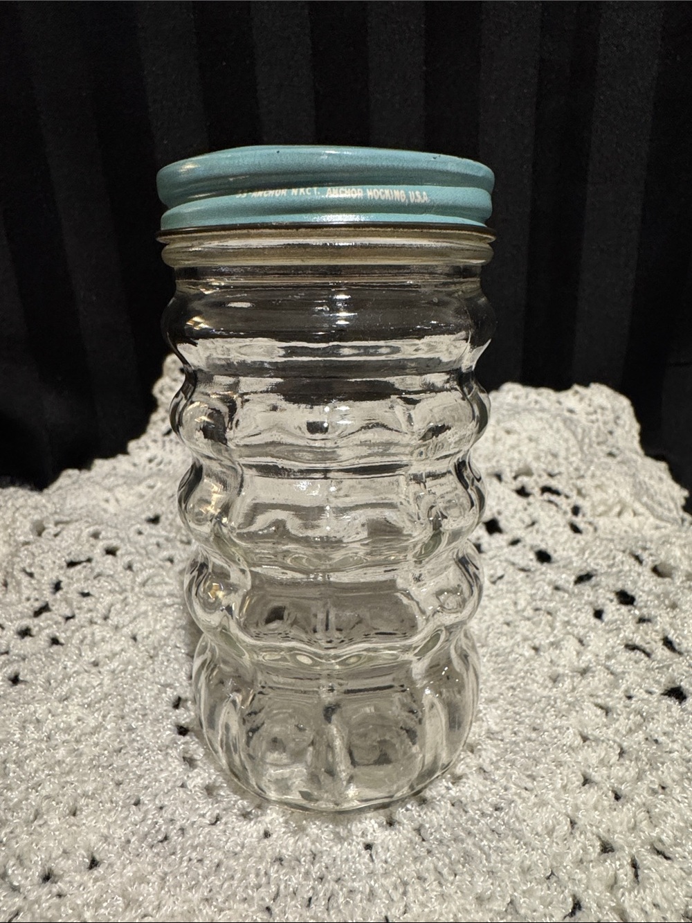 Rare Vintage Find -Anchor Hocking Pepper Shaker -Blue-Green Lid